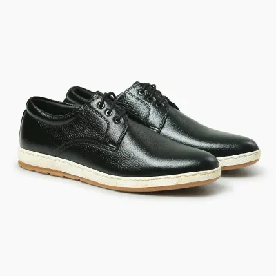 Cow Leather Black Casual Shoes ST69