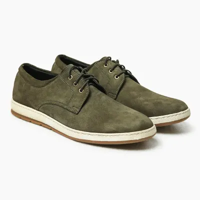 Cow Leather Olive Green Casual Shoes ST74