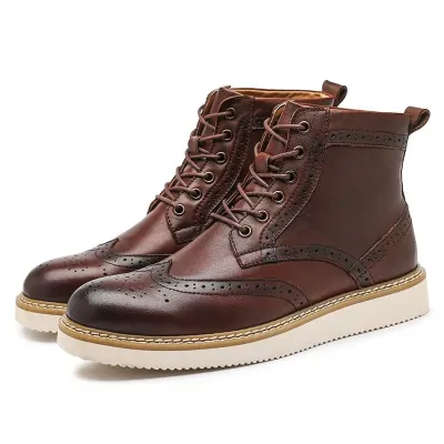 Cow Leather British High-Top Coffee Martin Boots ST49