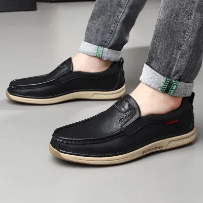 Genuine Leather Low-Top Black Loafer GB219