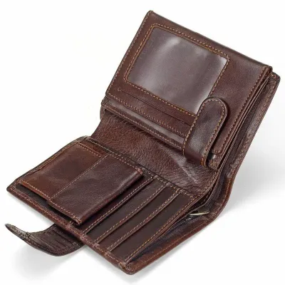Genuine Leather Magnetic Buckle Light Brown Men's Short Wallet GB358
