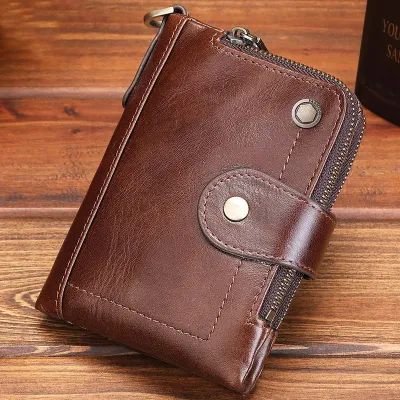 Cow Leather Magnetic Buckle Coffee Color Men's Short Wallet GB361