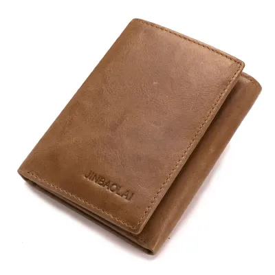 Cow Leather Anti-Magnetic Multi-Card Vertical Light Brown Wallet GB363