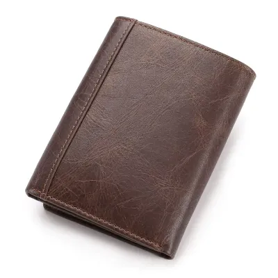 Cow Leather Anti-Magnetic Multi-Card Vertical Deep Brown Wallet GB364