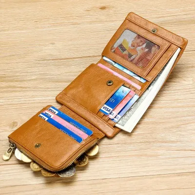 Cow Leather Multi-Functional Brown Short Wallet GB374