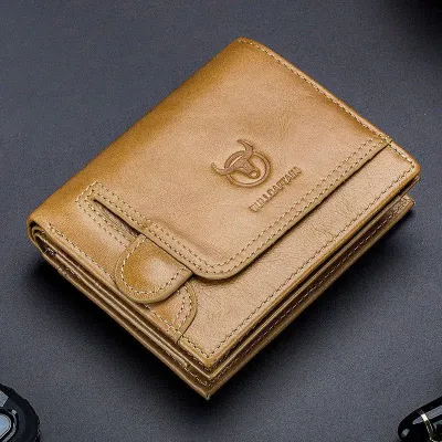 Cow Leather Multi-Function Yellow Brown Vertical Wallet GB402