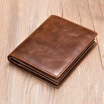 Cow Leather Retro Coffee Color Vertical Wallet GB413
