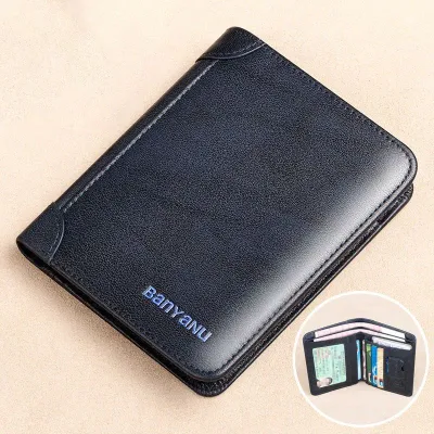 Cow Leather Navy Blue Vertical Shape Wallet GB415