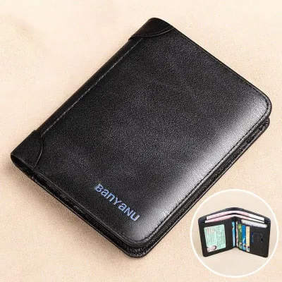 Cow Leather Black Vertical Shape Wallet GB416