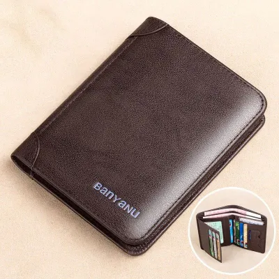 Cow Leather Coffee Vertical Shape Three-Fold Wallet GB417