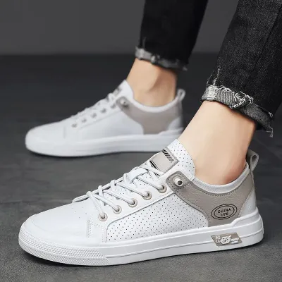 Premium Leather White Grey Casual Shoes GB448