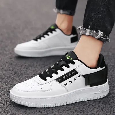 Premium Leather Black and White Casual Shoes GB478