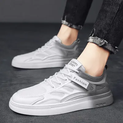 Premium Leather White Grey Casual Shoes GB105