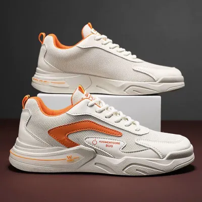 Premium Net Surface White Orange Casual Shoes GB107 