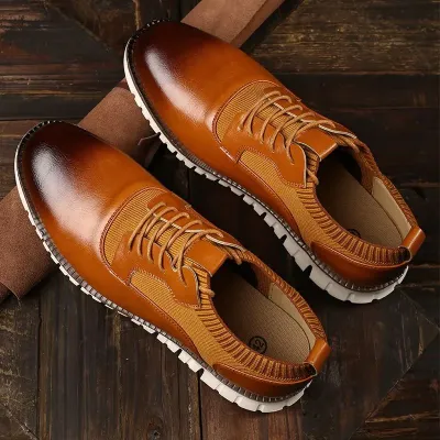 Lightweight Brown Leather Casual Shoes NFE03