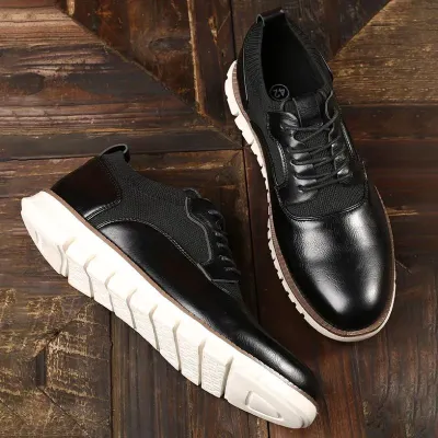 Lightweight Black Leather Casual Shoes GB509