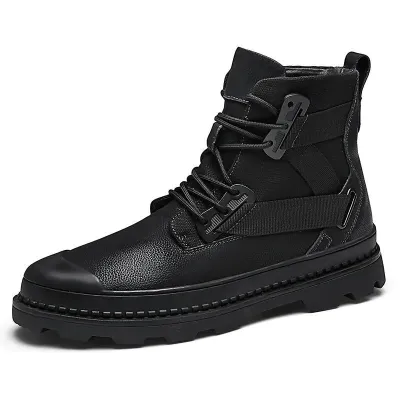 Genuine Leather Black High-Top Martin Boots GB534