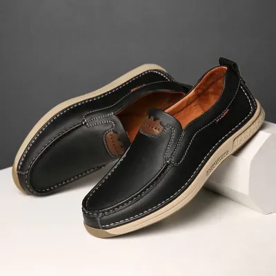 Genuine Leather Black Loafer NFE05