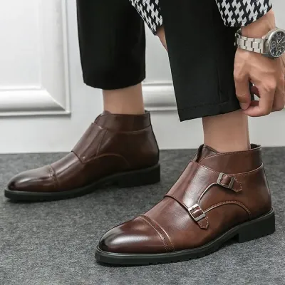 Genuine Leather High-Top Monk Boots NFE23