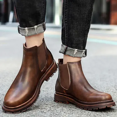 Genuine Leather Coffee Chelsea Boots NFG63