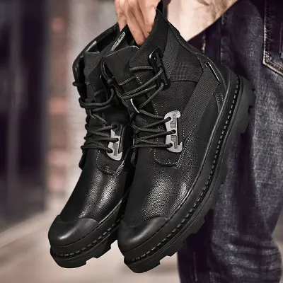 Genuine Leather Black Martin Boots NFG76