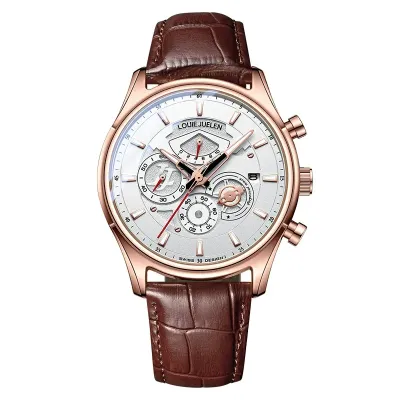 Luxury Leather Strap Multi dial Waterproof Calendar Man's Watches 