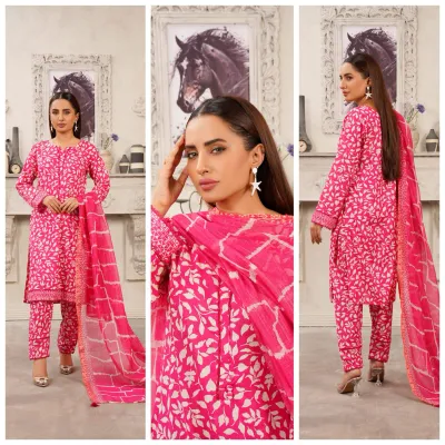 Pakistani Hayat's Stitched Cotton 3pcs _ Magenta 