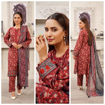 Pakistani Hayat's Stitched Cotton 3pcs _ Maroon 