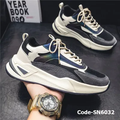 Color Matching Trendy Thick Soled Sports Shoes Black STK