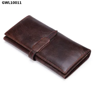 Long Oil Wax Leather Mens Wallet