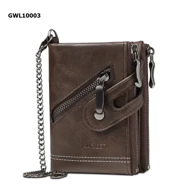 Anti-theft Double Zipper Leather Wallet