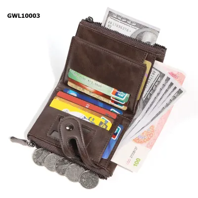 Anti-theft Double Zipper Leather Wallet