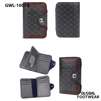 MenBense magnetic buckle tri-fold Men's wallet