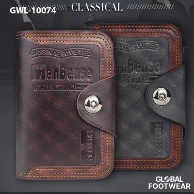 MenBense magnetic buckle tri-fold Men's wallet