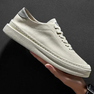 Genuine Leather Men's Hollow White Casual Shoes