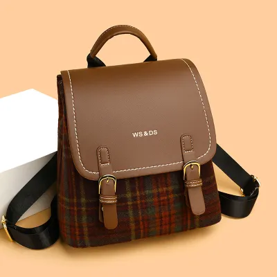 Woolen Plaid Backpack