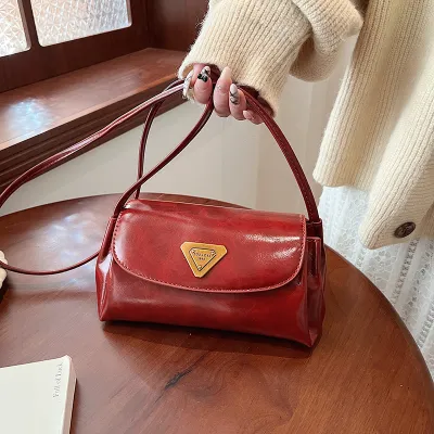 Wax Leather Baguette Bag