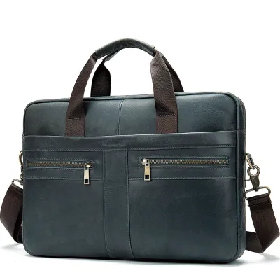 MEN'S GENUINE LEATHER BRIEFCASE BUSINESS MEN'S BAG FIRST LAYER COWHIDE LAPTOP BAG LARGE CAPACITY RETRO MESSENGER BAG