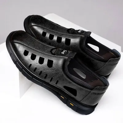 HOLLOW HOLE BREATHABLE LEATHER SANDALS