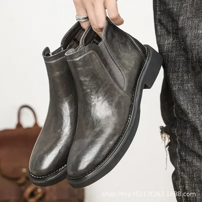 MEN'S WINTER NEW BRITISH STYLE GENUINE LEATHER CHELSEA BOOTS