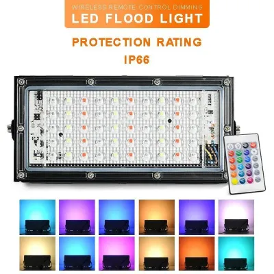 RGB LED Flood Light- Remote Controlled IP66 Waterproof Landscape & Outdoor Lighting (50W, AC220V)