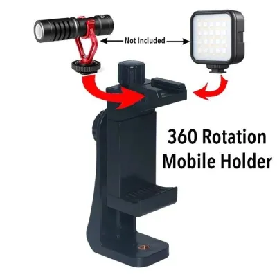 360 Degree Mobile Vlogging Holder With Cold Shoe Mount For Extra Microphone Or Led Light