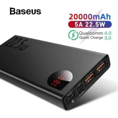 Baseus 22.5W Adaman 20000mAh Power Bank Quick Charge 4.0 + Supercharge – Black