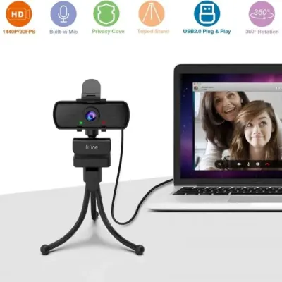 Fifine K420 Webcam 1440P, 2K Web Camera With Privacy Cover & Tripod