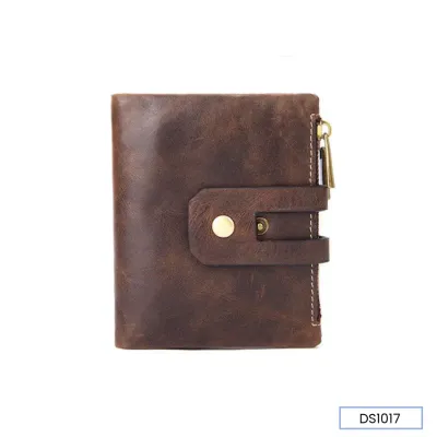 Genuine Leather Short Wallet With Zipper