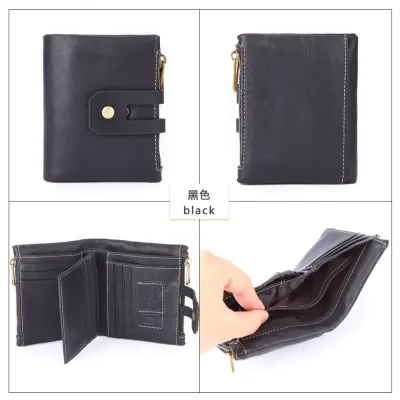 Genuine Leather Short Wallet With Zipper