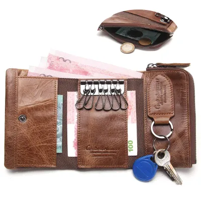 KEY CASE LARGE CAPACITY GENUINE LEATHER TRIFOLD WALLET GB-1013Br