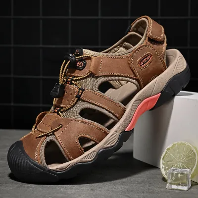 BAOTOU CASUAL MEN'S BREATHABLE LEATHER SANDAL GB-7258