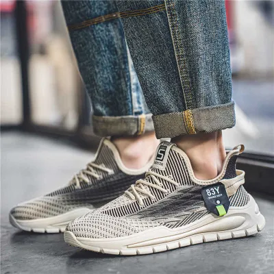 FLYING WOVEN BREATHABLE MESH CASUAL SHOE 0782Beige