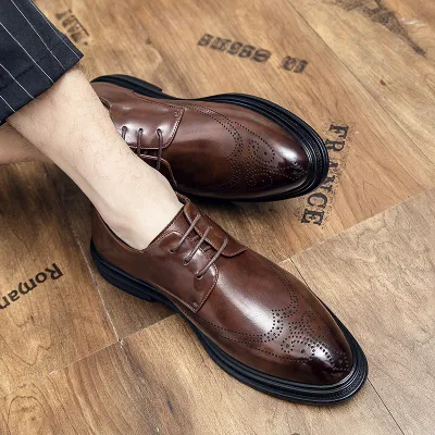 INDEPENDENT STATION CROSS MIRROR WINTER POINTED BROWN MEN'S LEATHER SHOES 6132Br